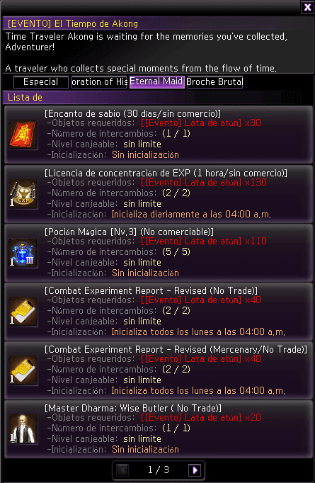 NPC El Tiempo de Akong — pestaña Eternal Maid (1/3)