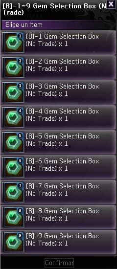Contenido de B-1~9 Gem Selection Box