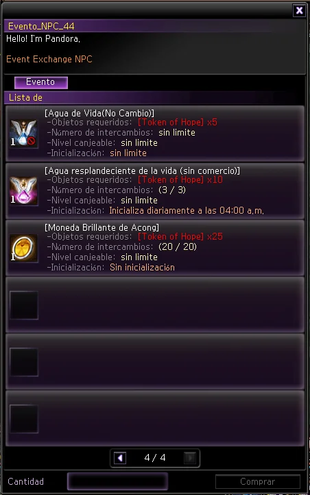 NPC Pandora — Consumibles y Monedas (4/4)