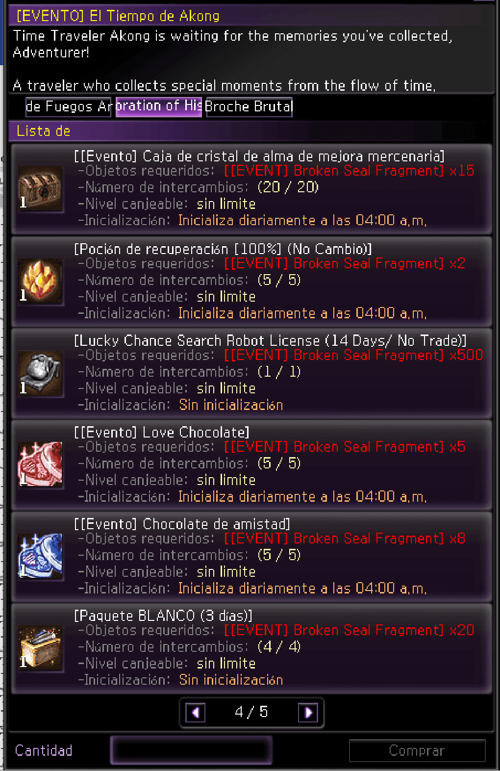 Catálogo NPC — Pociones, licencias y chocolates (4/5)
