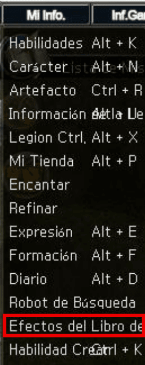 Menú Mi Info — Efectos del Libro de Colección