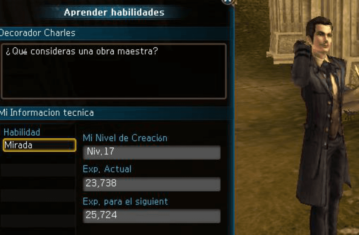 NPC Decorador Charles — subir nivel de Mirada
