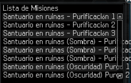 Lista de misiones disponibles en Santuario en Ruinas