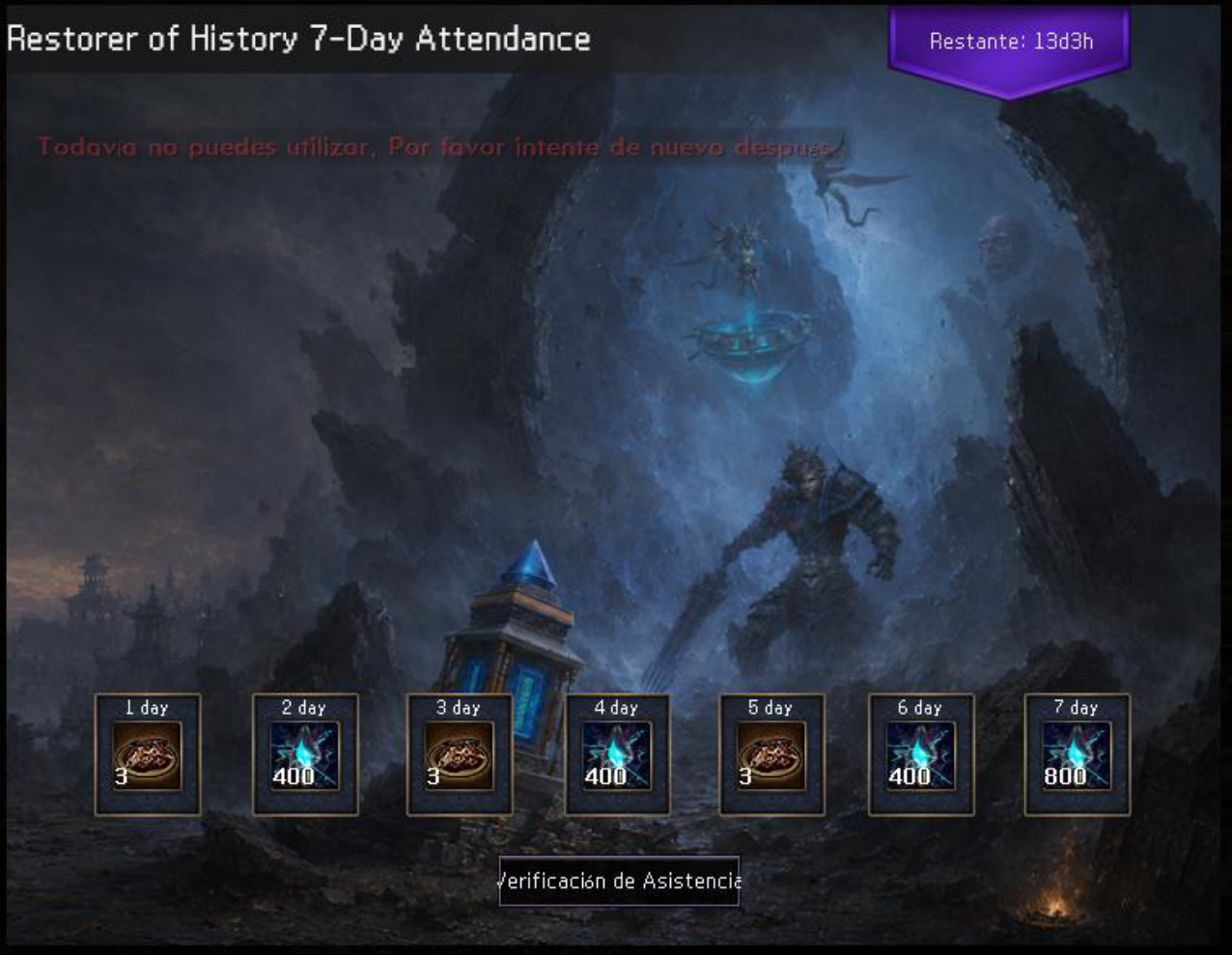 Restorer of History — asistencia de 7 días