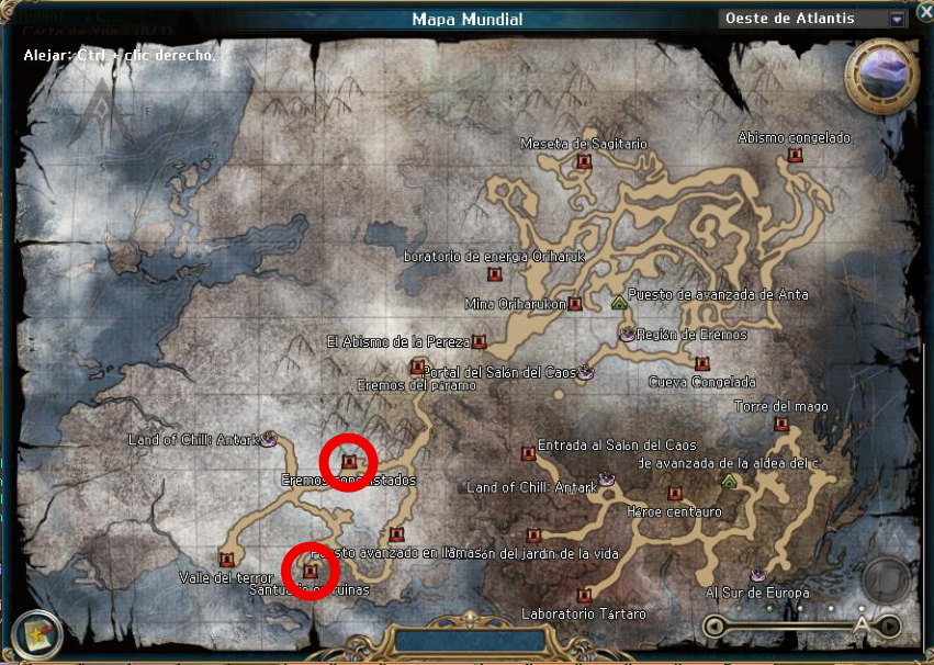 Mapa con ubicación de NPCs y zona de Santuario en Ruinas